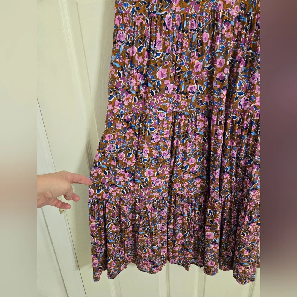 J. Crew Floral Pink , Brown And Blue Maxi Dress Size 12